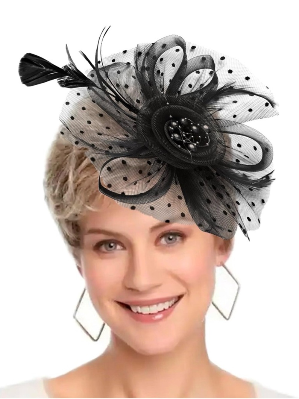 Black Polka Dot Cottagecore Fascinator Hat - Elegant Women's Hair Accessory